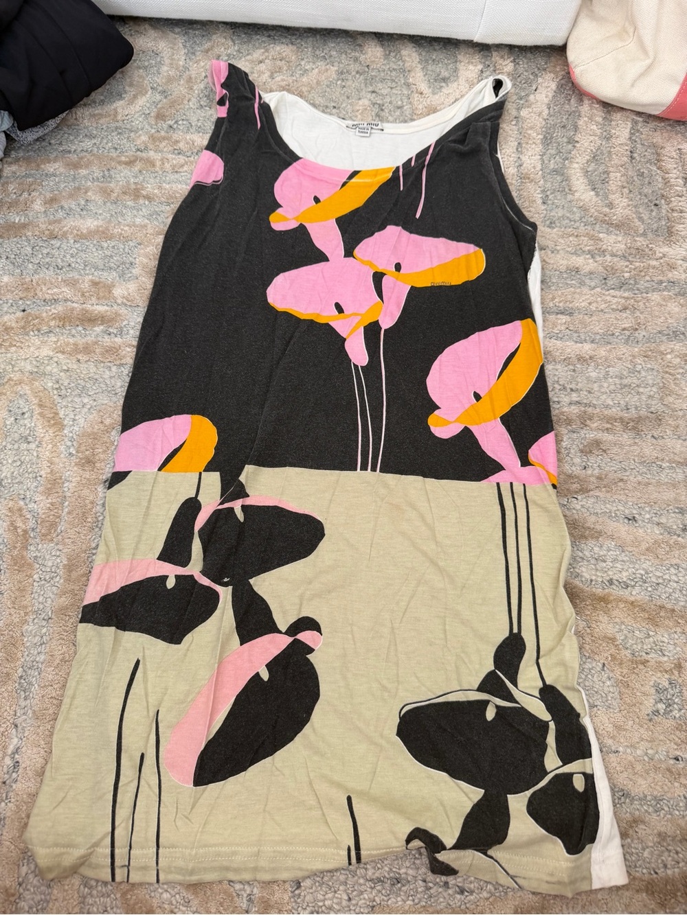 Miu Miu Floral Tank Dress in Black, Pink & Yellow
